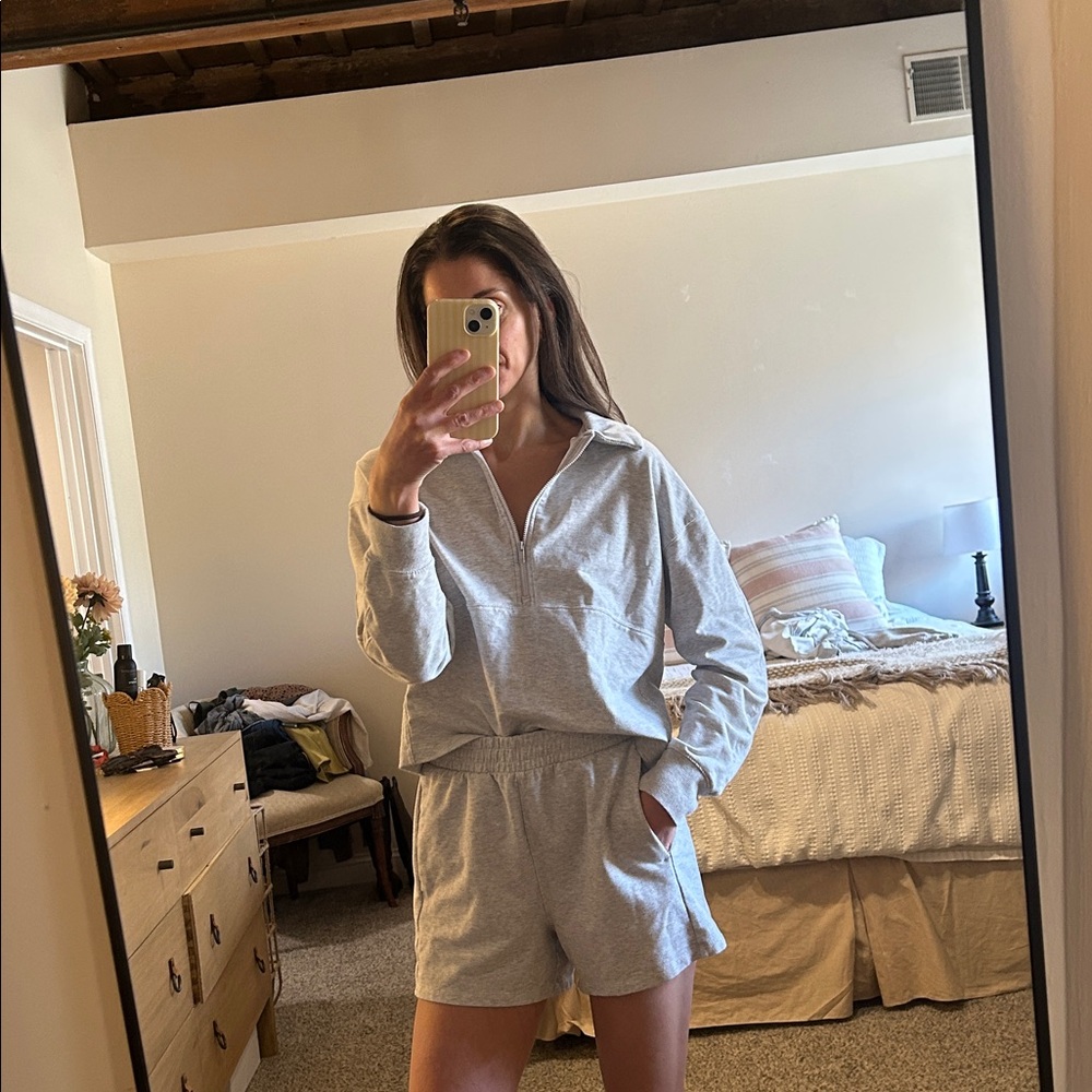 all in motion Light Gray Zip-Top Lounge Set with Shorts